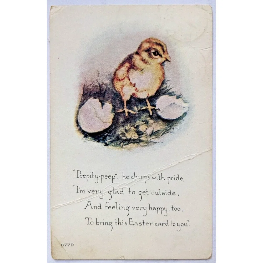 Vintage Antique Easter Postcard Cute Hatching Chick‎ Owen Card Pub. Divided Back